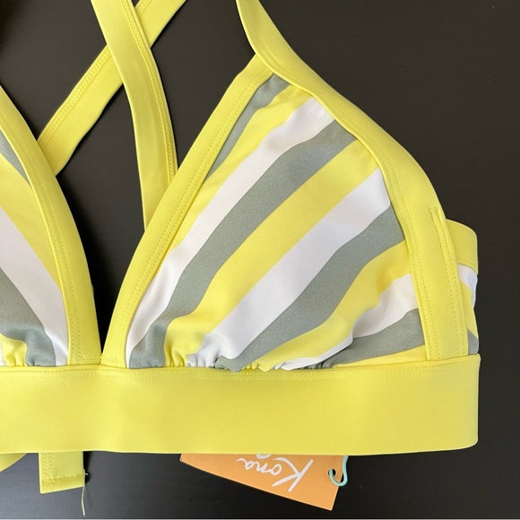 NWT Kona Sol Yellow Stripe Bikini Top Size X (14W) - Picture 3 of 10